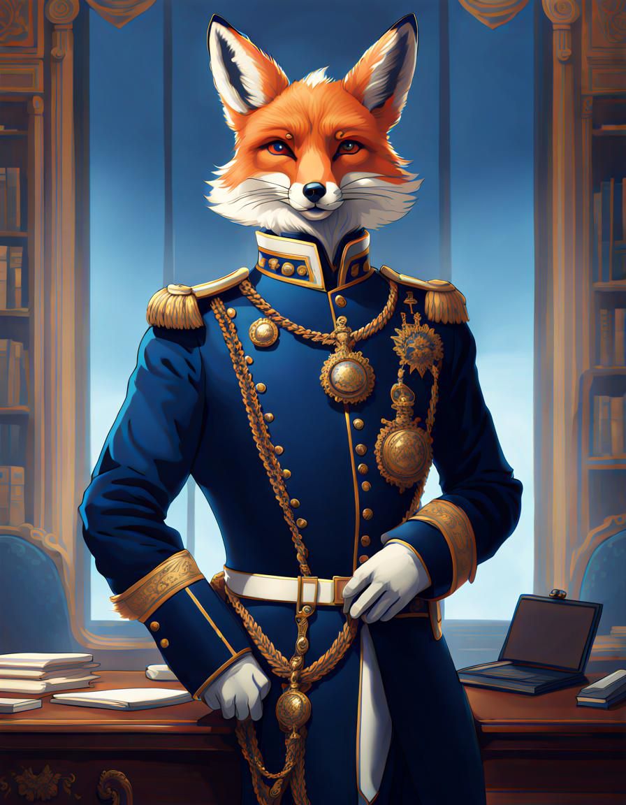 Renaissance Fox Officer in Blue Uniform