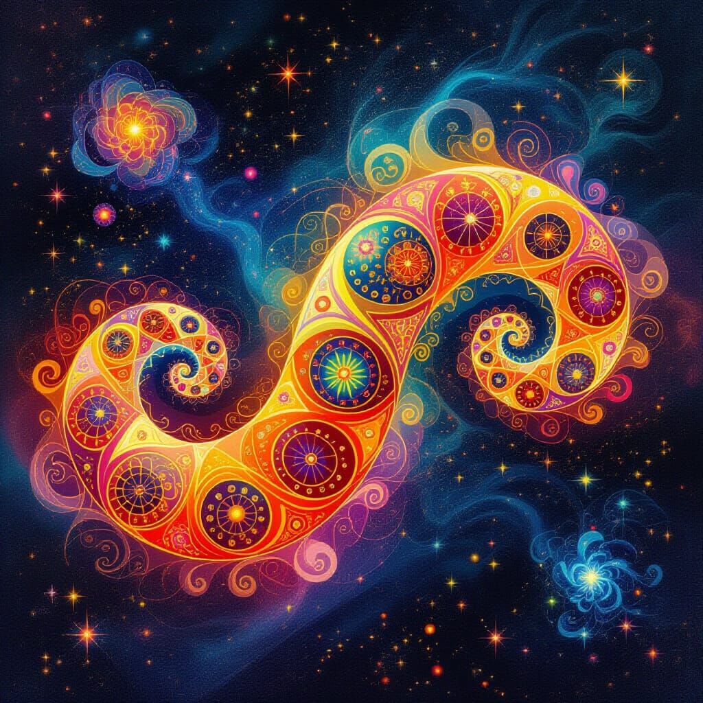 Psychedelic Space Worm in Holographic Illustration