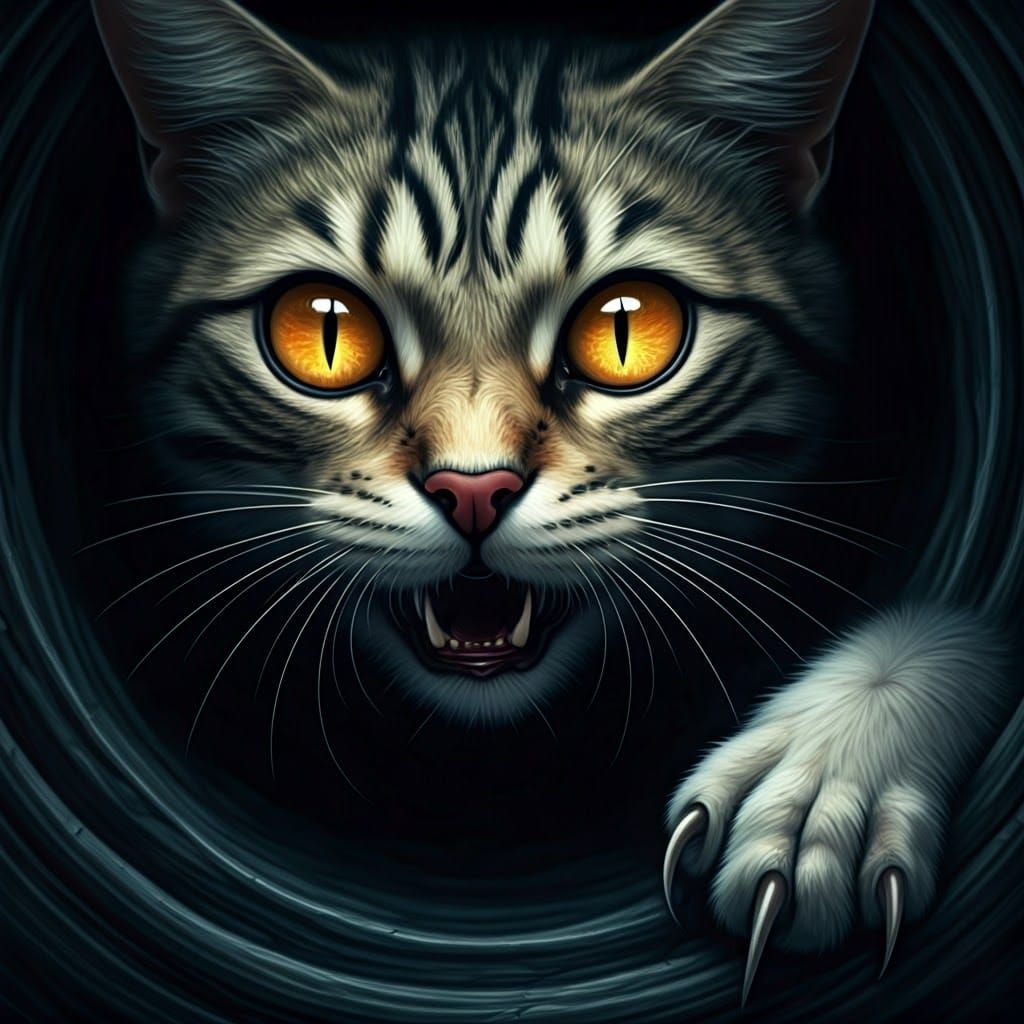 Ethereal Cat Eyes in Surrealist Horror Style