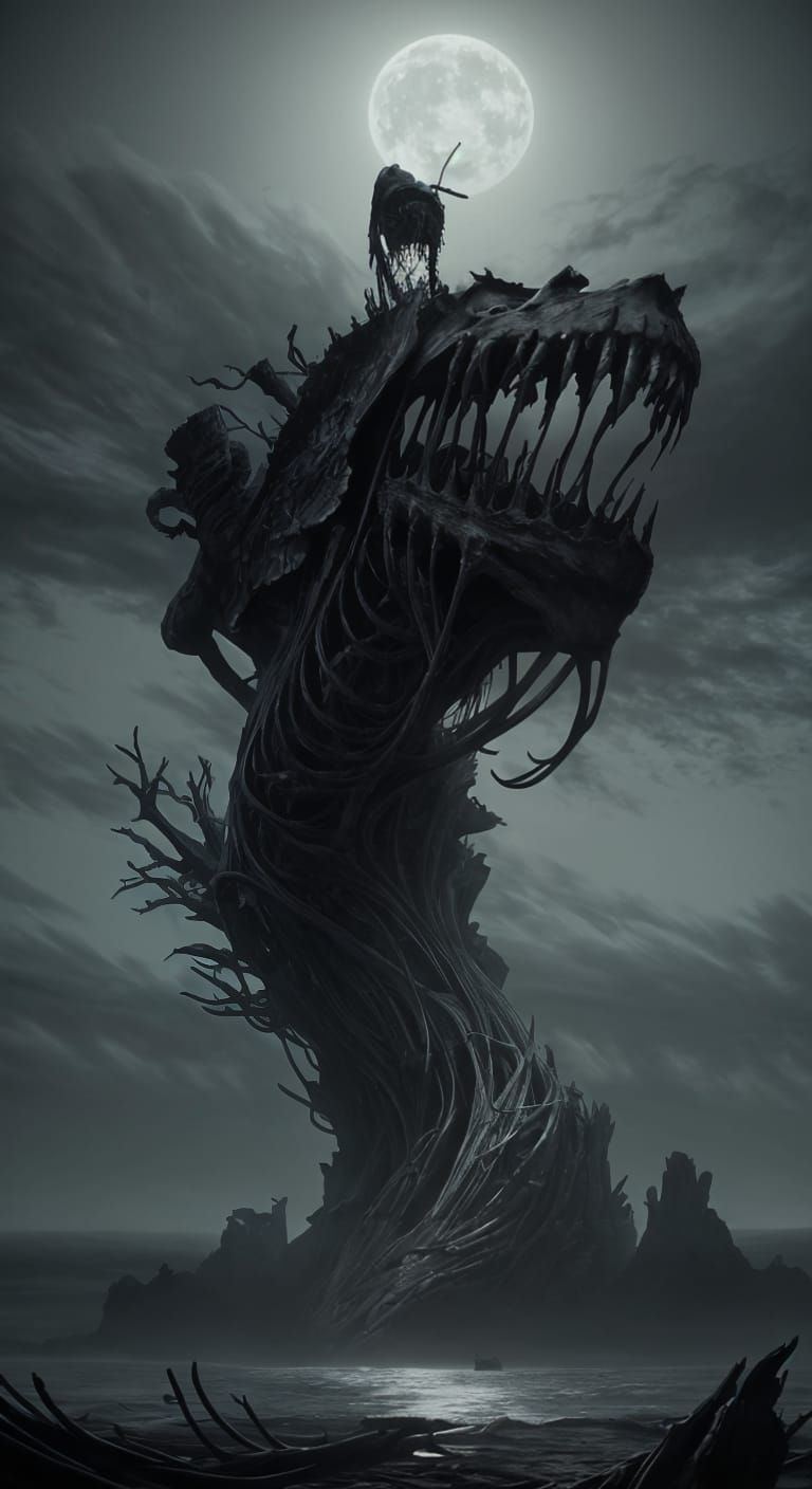 Horror Whale Skeleton in Doré Style