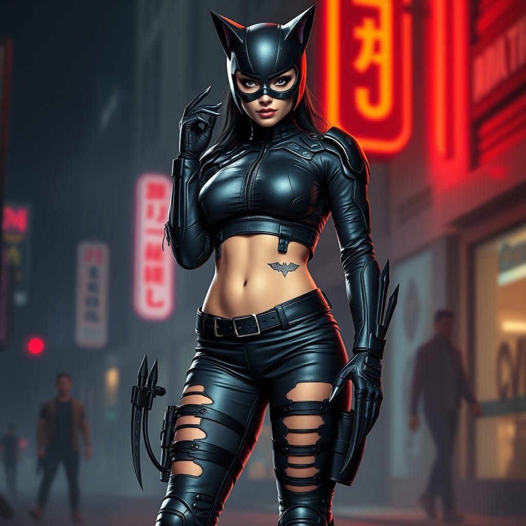 Dark Urban Cyberpunk Catwoman in Tactical Fashion