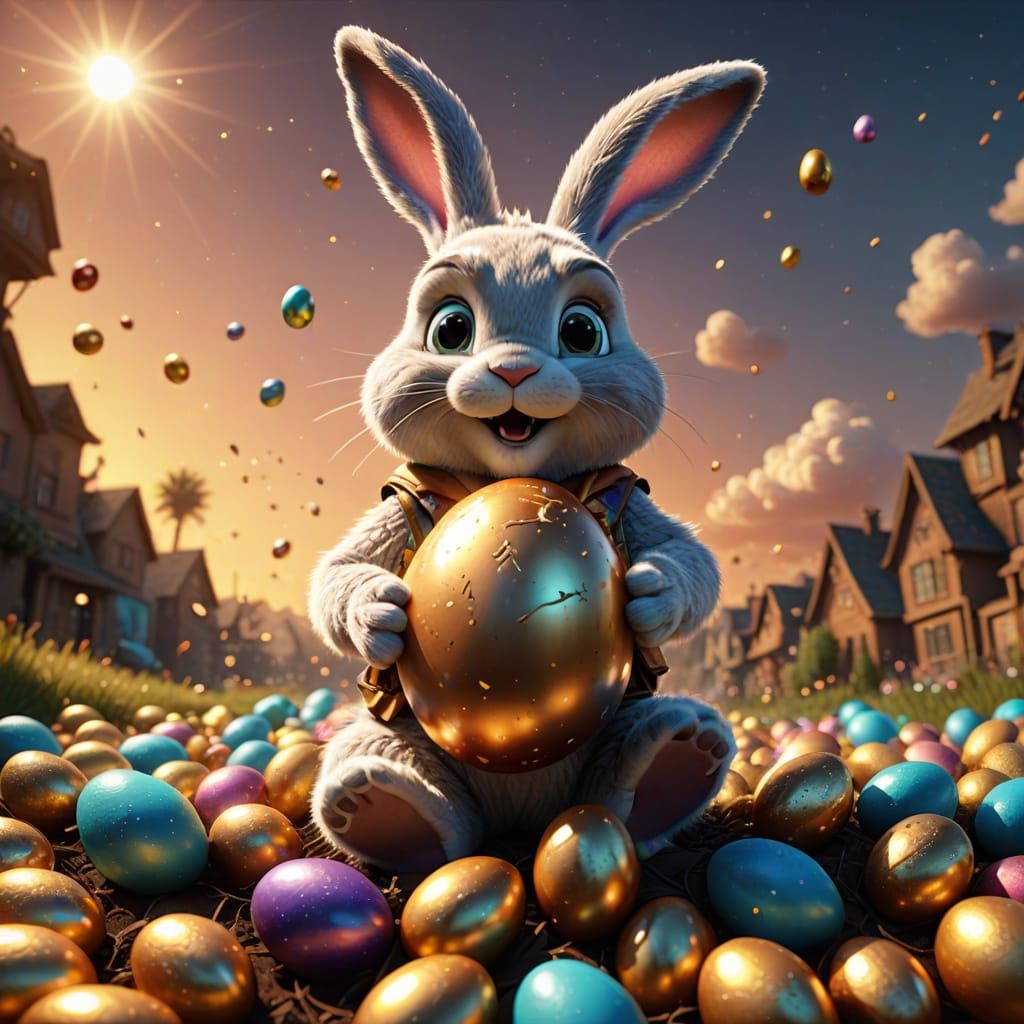 Easter Bunny in Vibrant, Hyper-Realistic 3D Digital Art