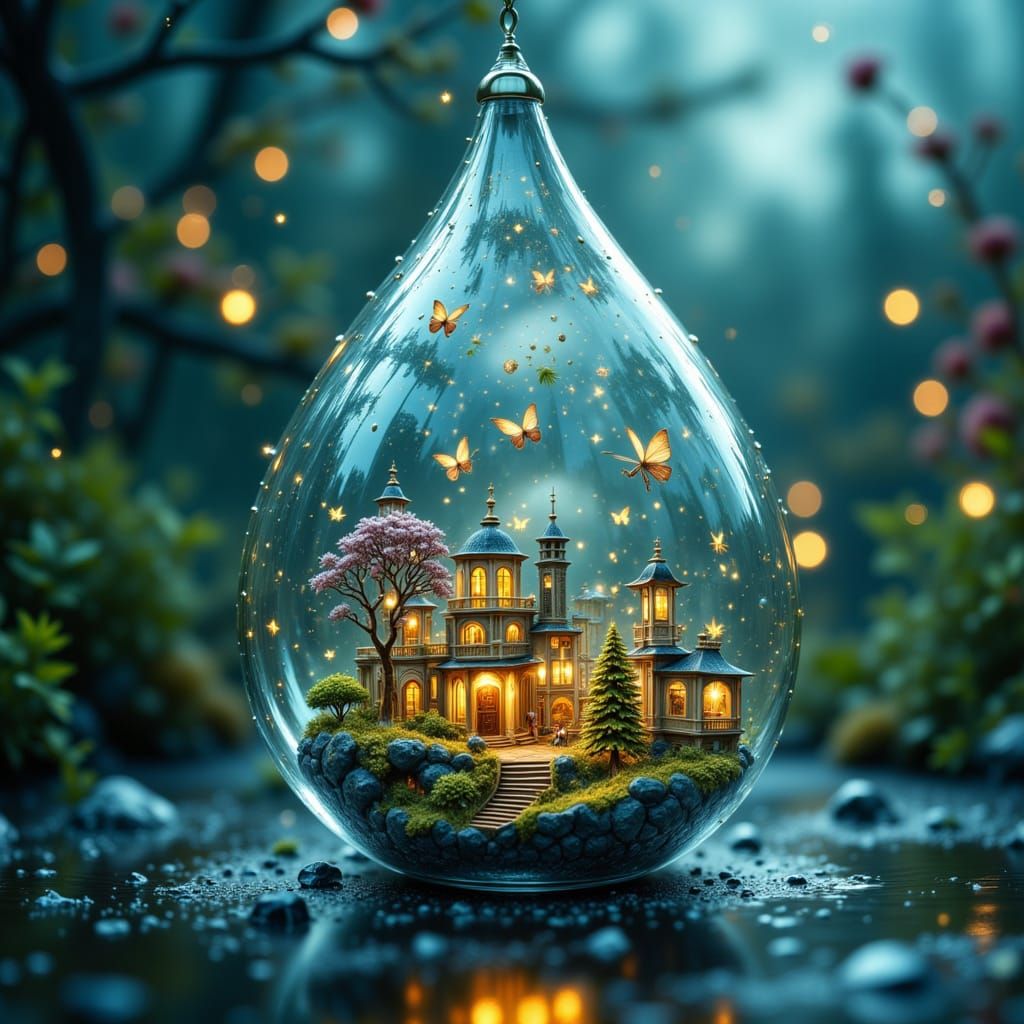 Surreal Rain Drop Captures Miniature Fairy City