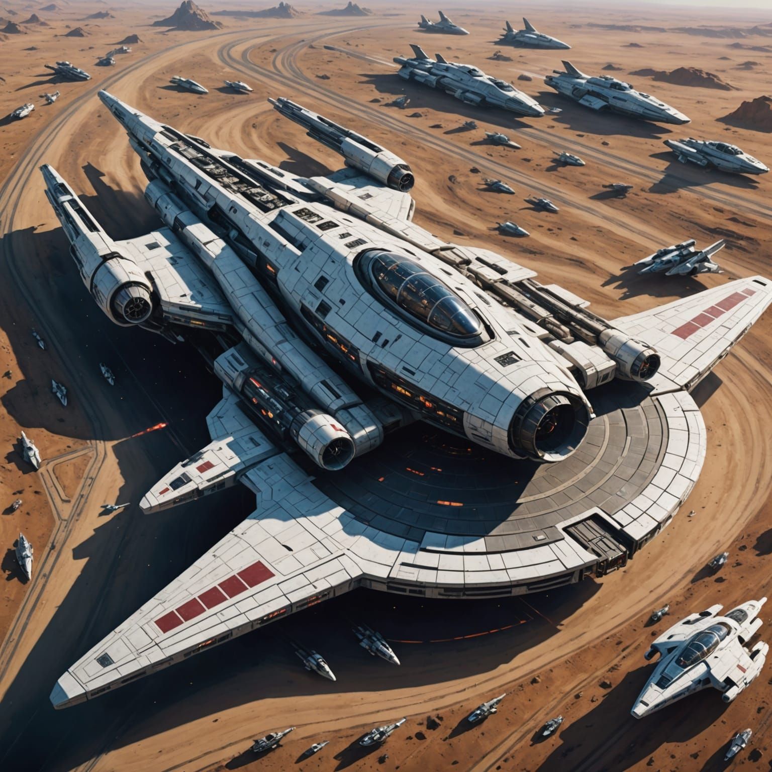 Gigantic Spacecraft Converge on Futuristic Galactic Speedway