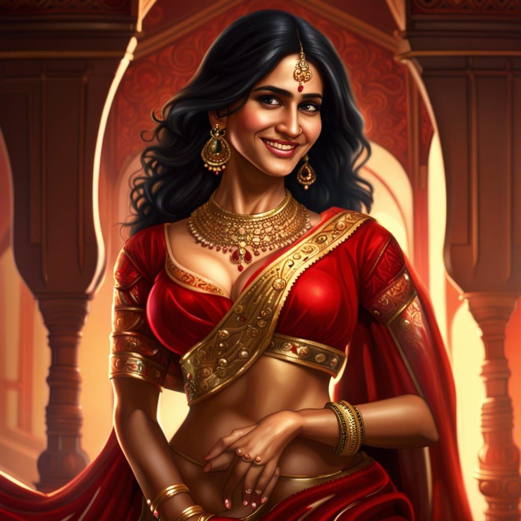 Beautiful Indian Woman in Red Lehenga, Professional Photogra...