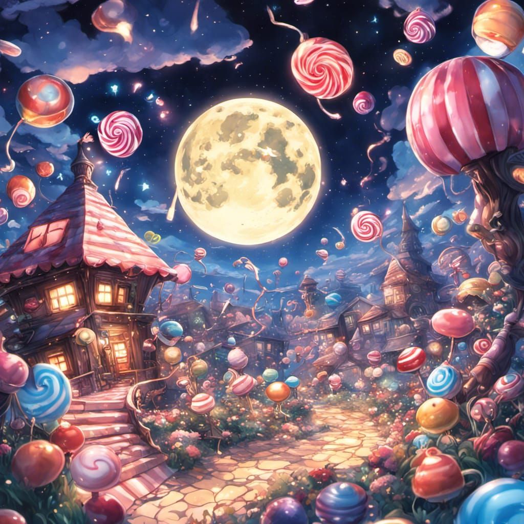 Candyland Game Board at Night in Anime Style