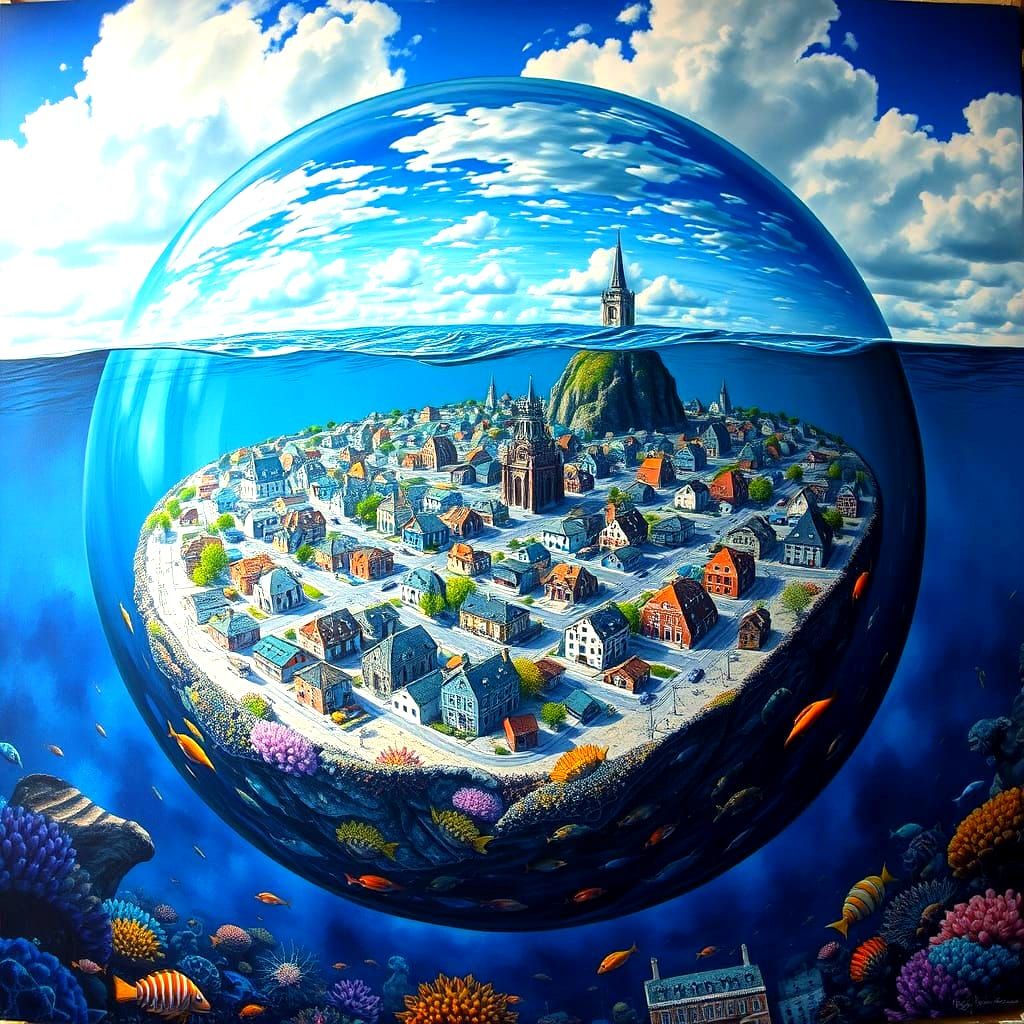 Underwater Dome City: Vibrant Graffiti Art