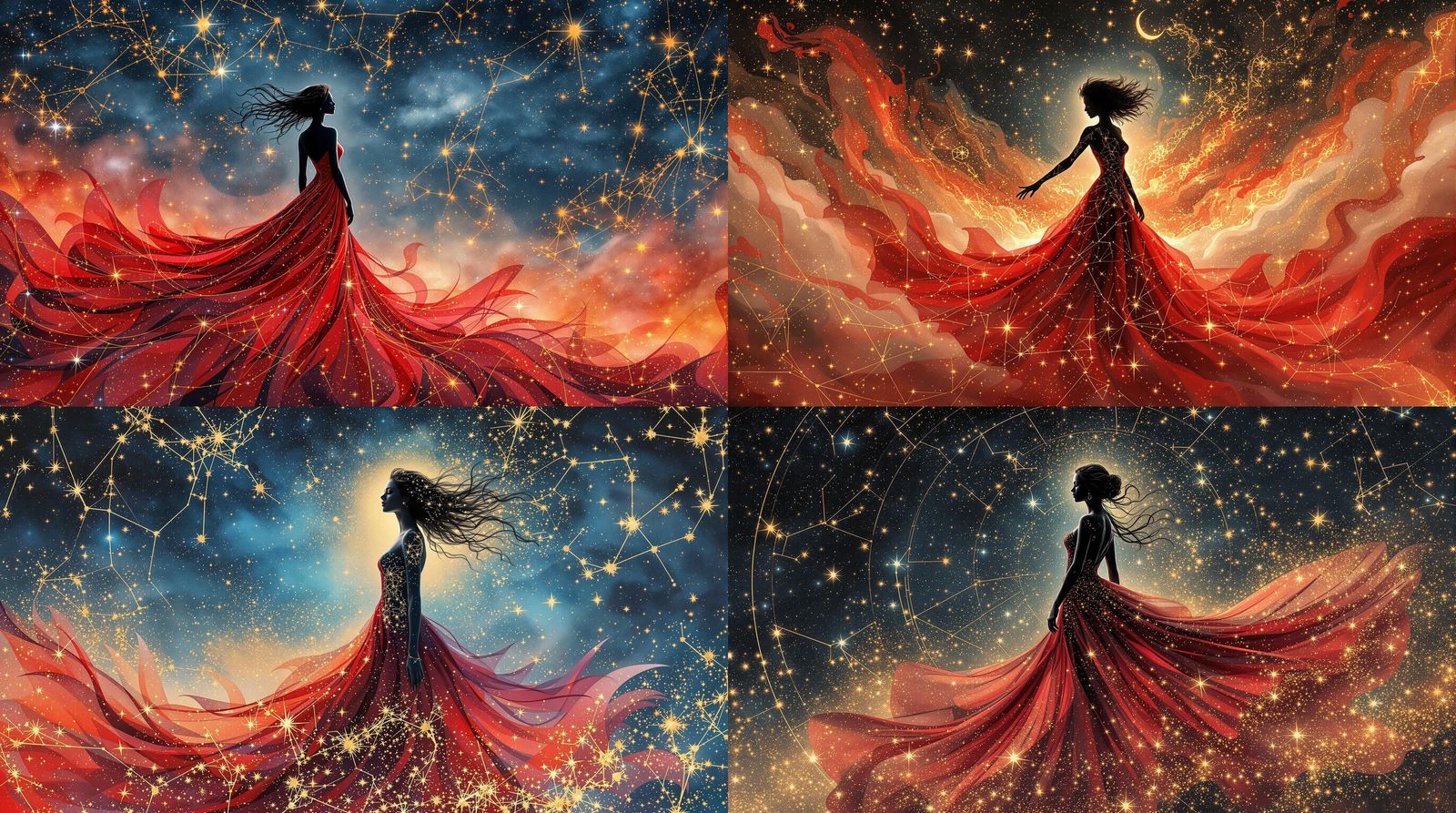 Dreaming Woman Silhouette in Surreal Starry Night