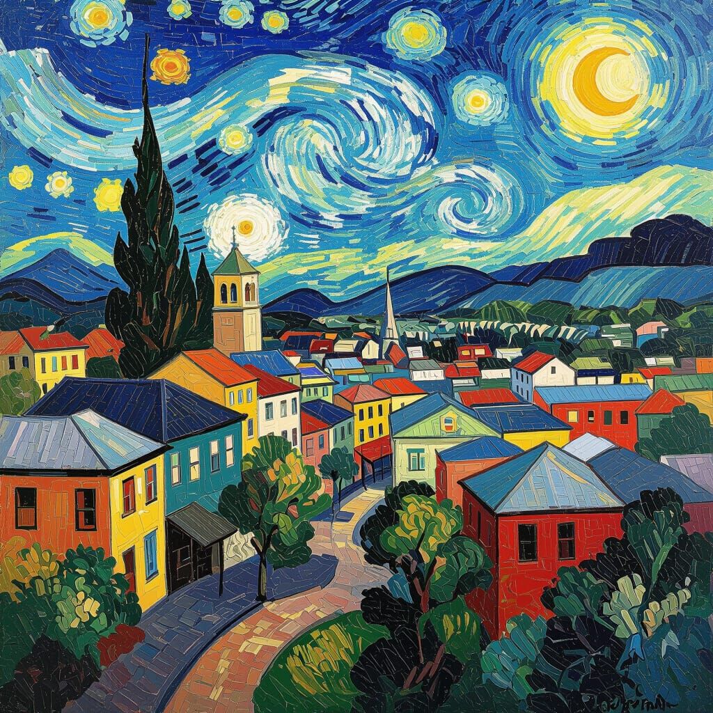 New Zealand Cityscape in Post-Impressionist Style