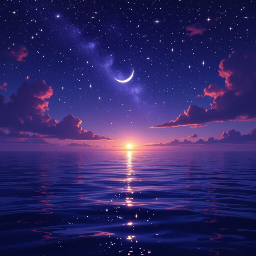 Velvet Night Sky Over Vast Ocean Reflection
