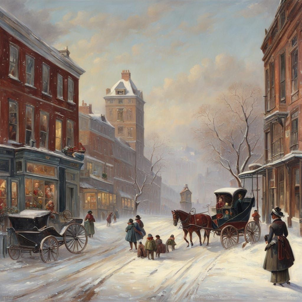 Victorian Winter Shopping Scene on River Street