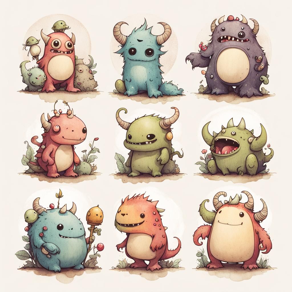 Adorable Monster Bookmark Designs in Watercolor Style