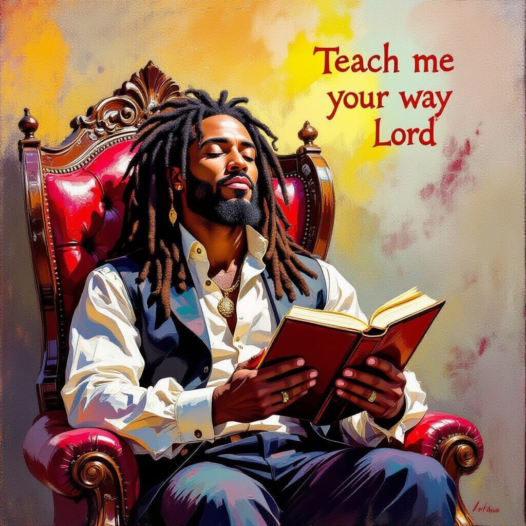 Man Praying with Bible in Basquiat Style