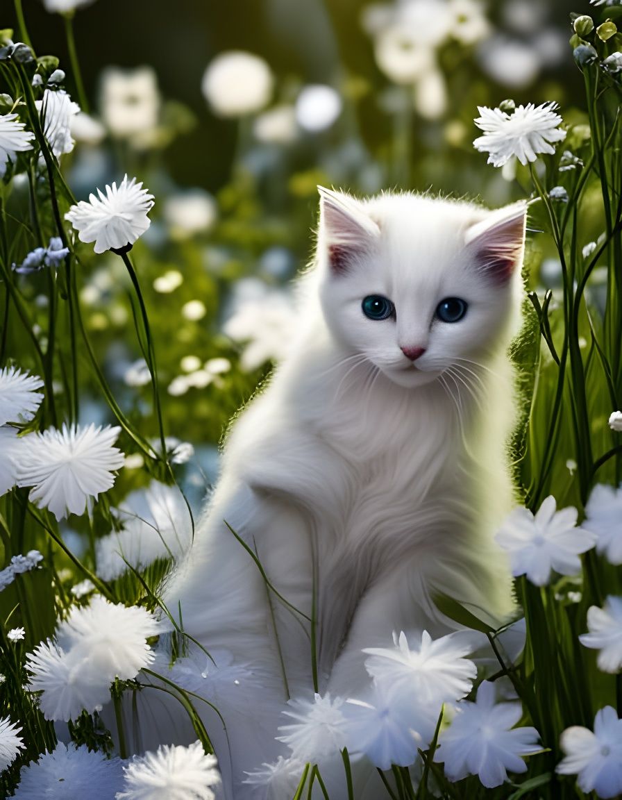 Sparkling Ghost Kitten in Opulent Garden