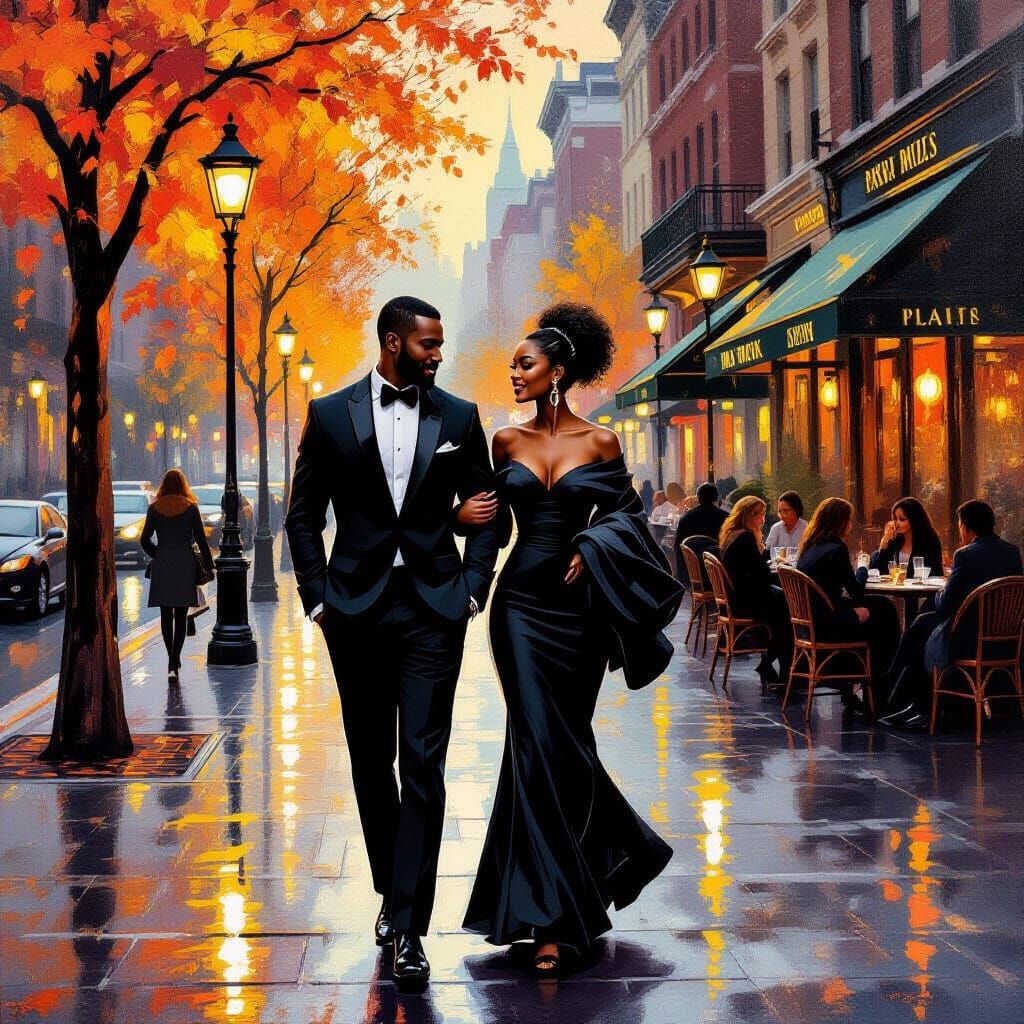 Romantic Autumn Stroll in Impasto Style