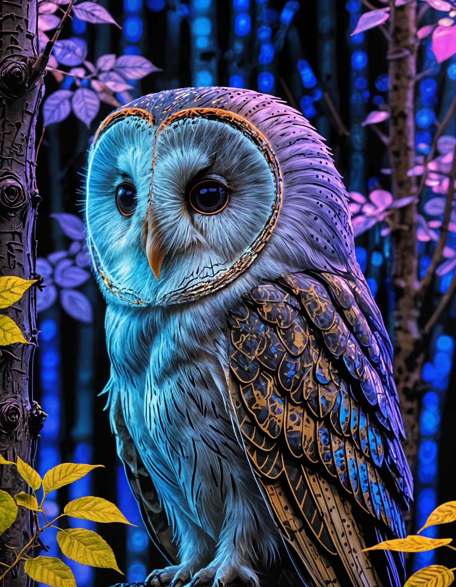 Mesmerizing Holographic Scene of a Barn Owl in a Birch Fores...