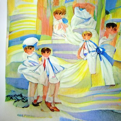 Fauvist Art Deco Illustration of Children in White