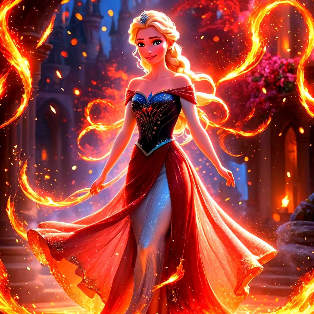 Elsa with Fire Power in 3D Digital Art