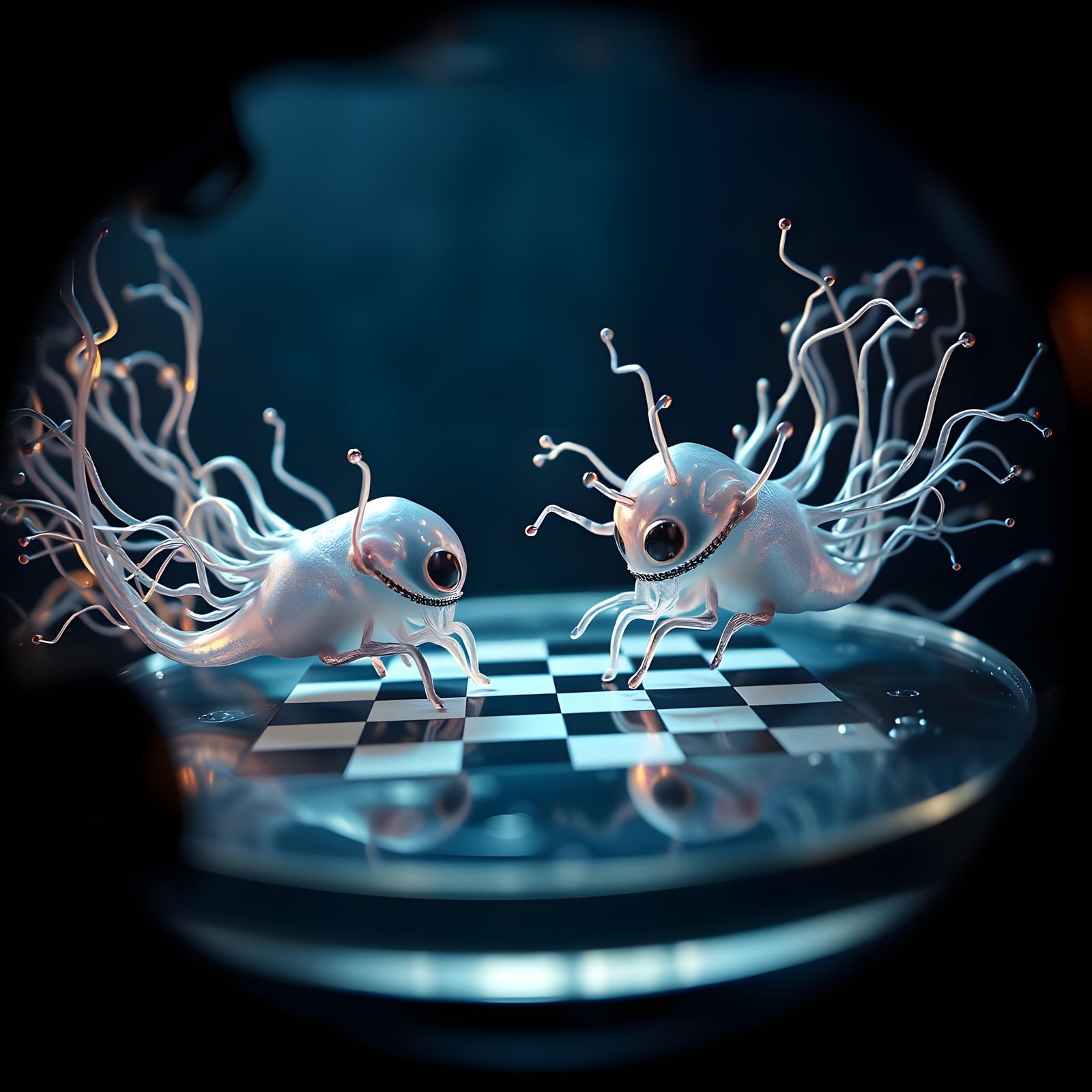 Microscopic Amoeba Cells Play Checkers on Slide