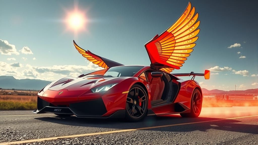 A Car for a Super Star that has wings which flies high above...
