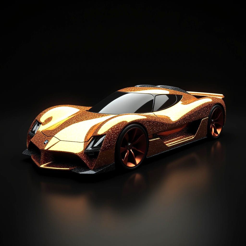 Golden Sparks Surround Car in Detailed Painting