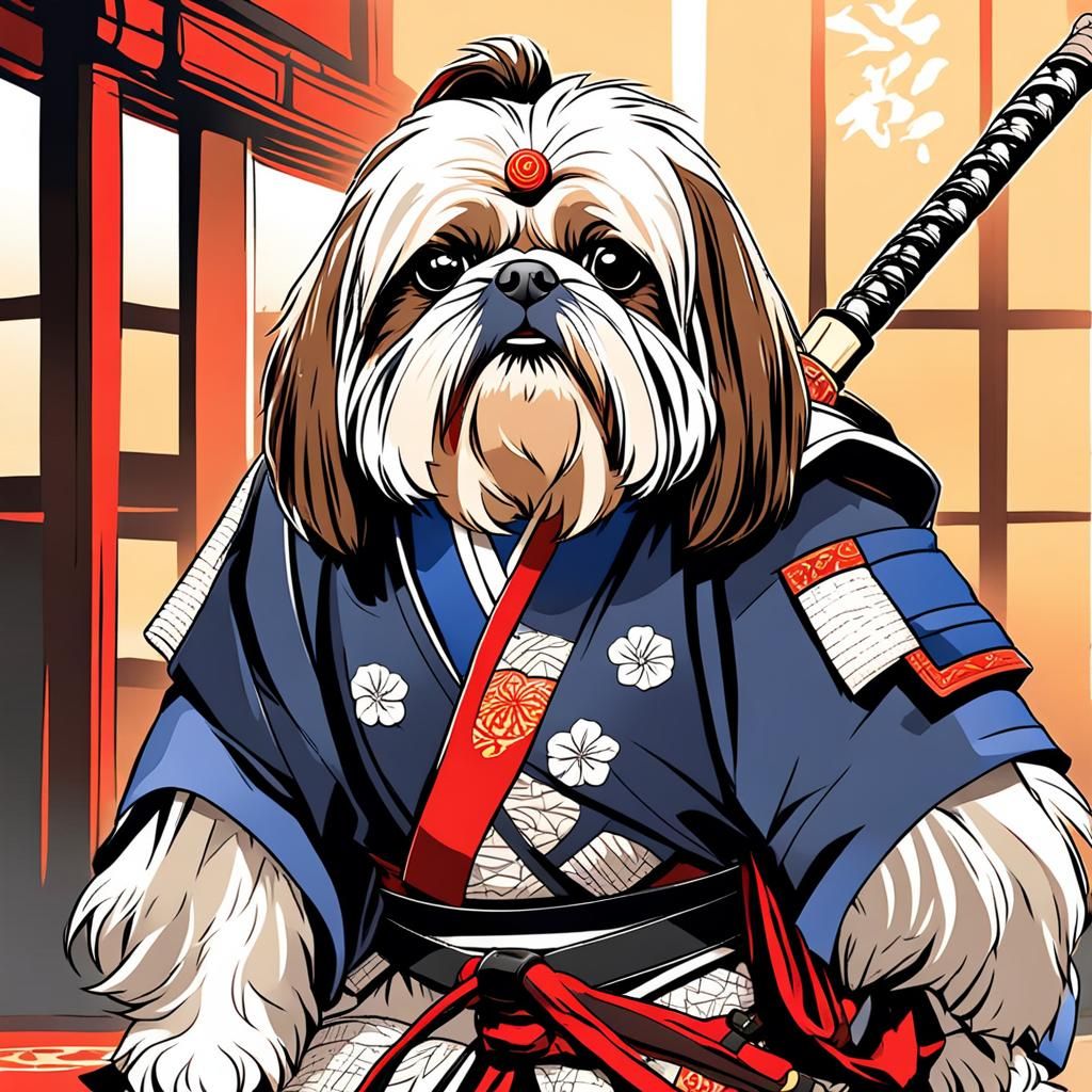 Anime Samurai Shih Tzu in Dramatic Style