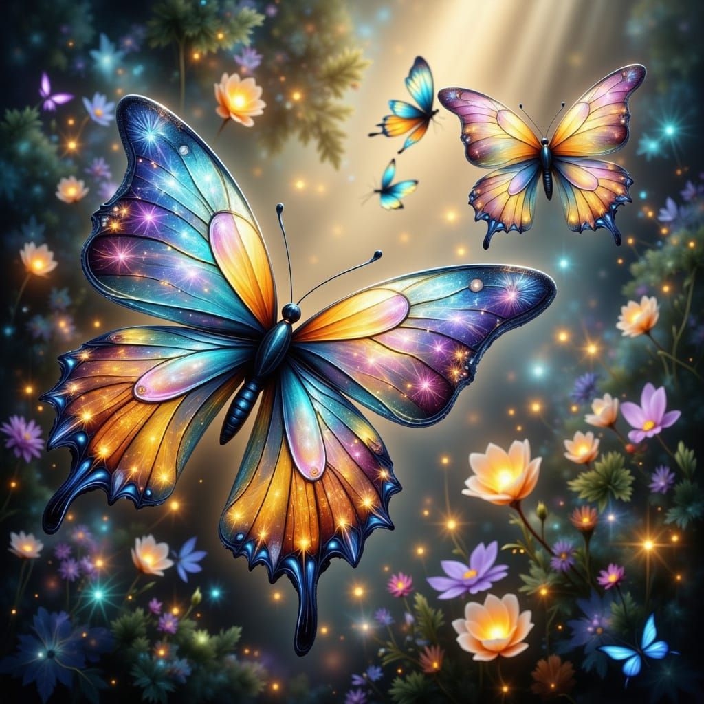 Surreal Dreamscapes of Fluttering Butterflies in Ethereal Li...