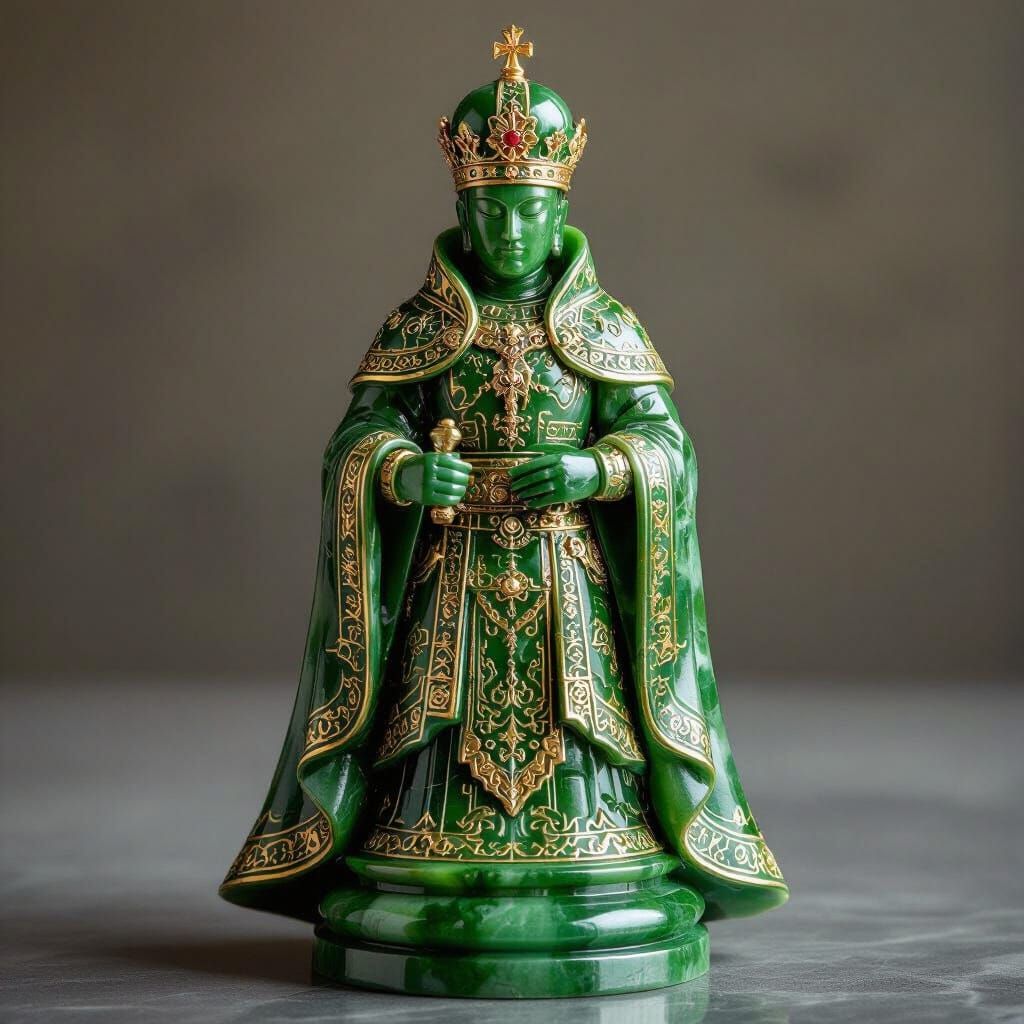 Ornate Jade and Gold Bishop Chess Piece