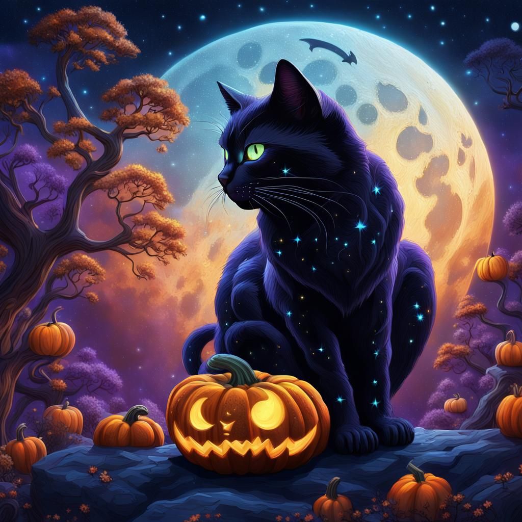 Fantasy Pumpkin Carving of Cat and Moon