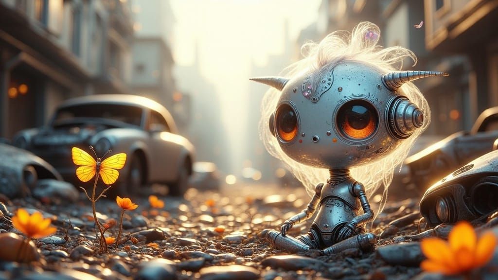 Android Goddess Amidst Junkyard Bloom