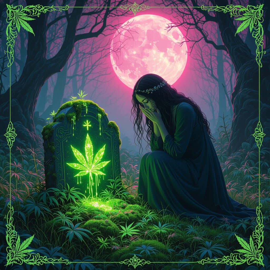 Airmid Weeping Over Micah's Grave in Klimt Style