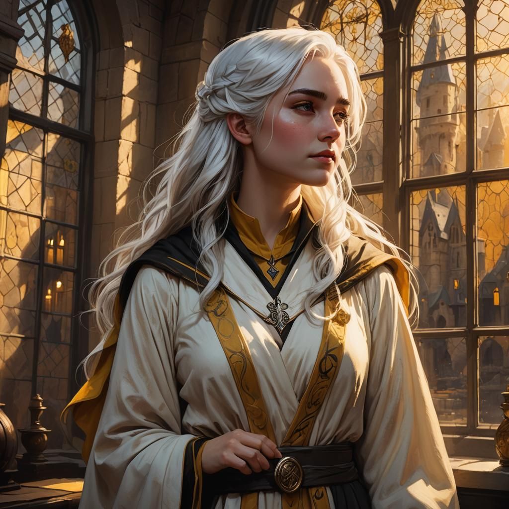 Hufflepuff Girl with White Hair: Fantasy Concept Art