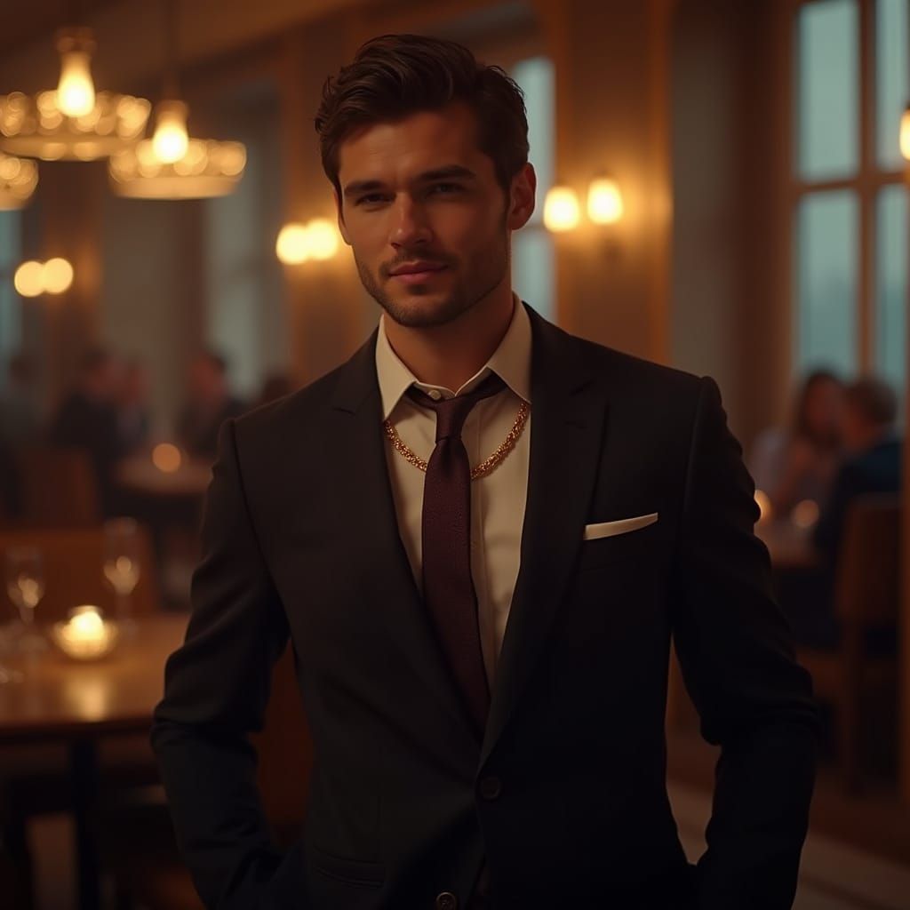 Man in Blazer at Upscale Restaurant
