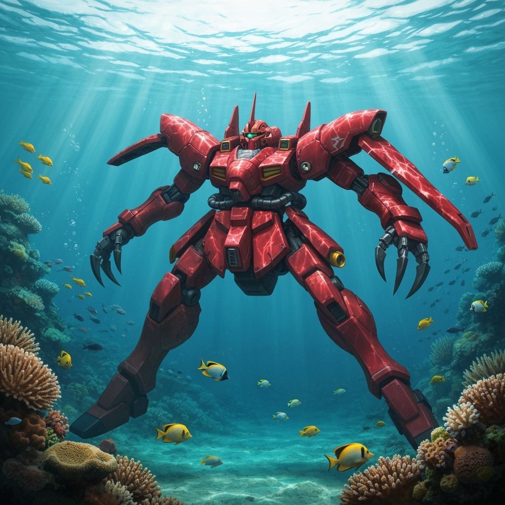 Crimson ZGOK Mobile Suit in Coral Reef