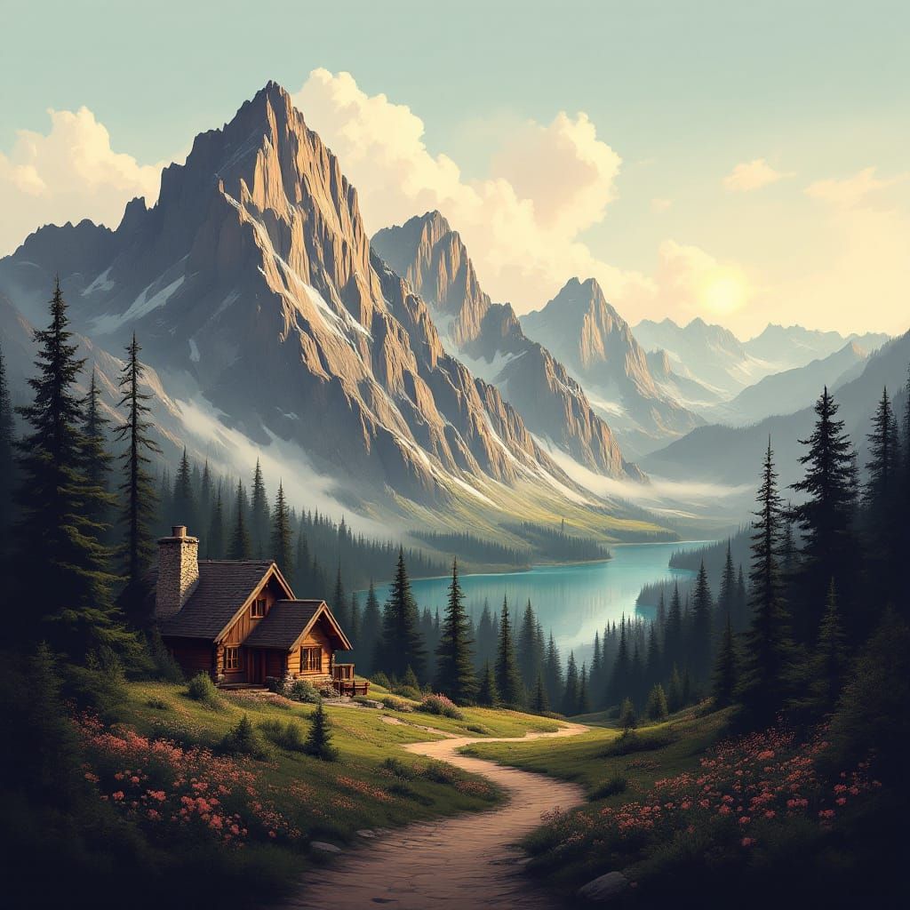 Vintage Mountain Getaway Poster in Classic Illustration Styl...