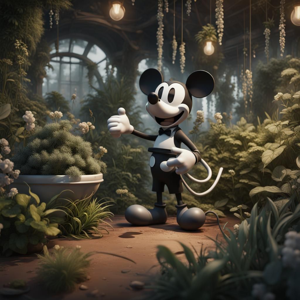 Steamboat Willie Smelling Plants in Black and White Animatio...