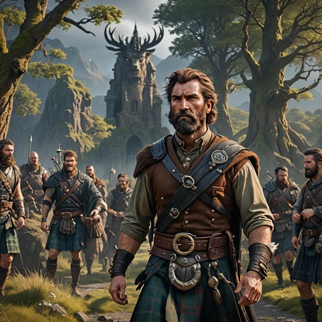 Handsome Man in Kilt: Detailed Fantasy Art