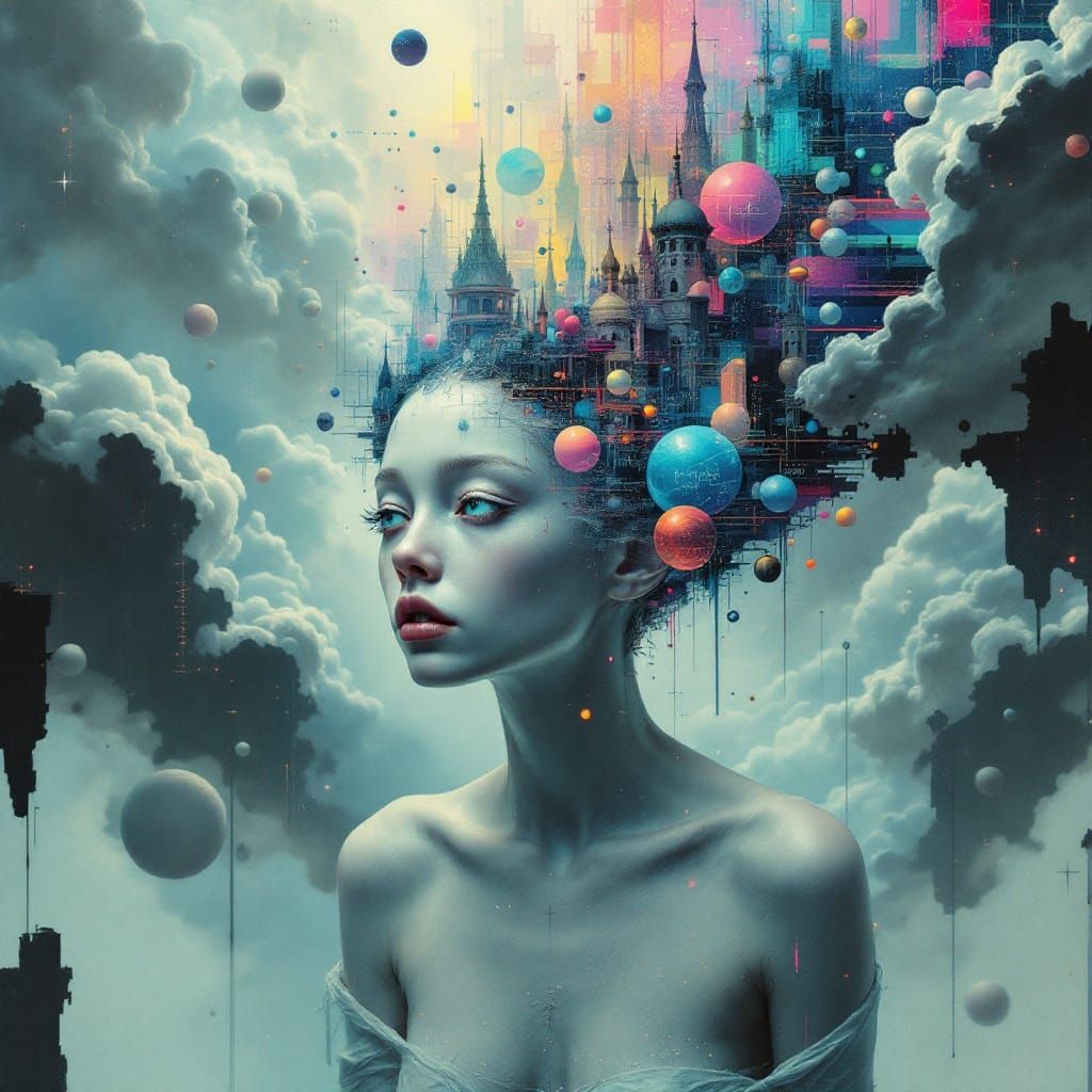 Glitch Art: Melancholic Girl's Fractal Castle