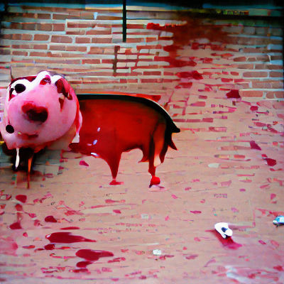 Disturbing Image of a Bloody Pig Creature