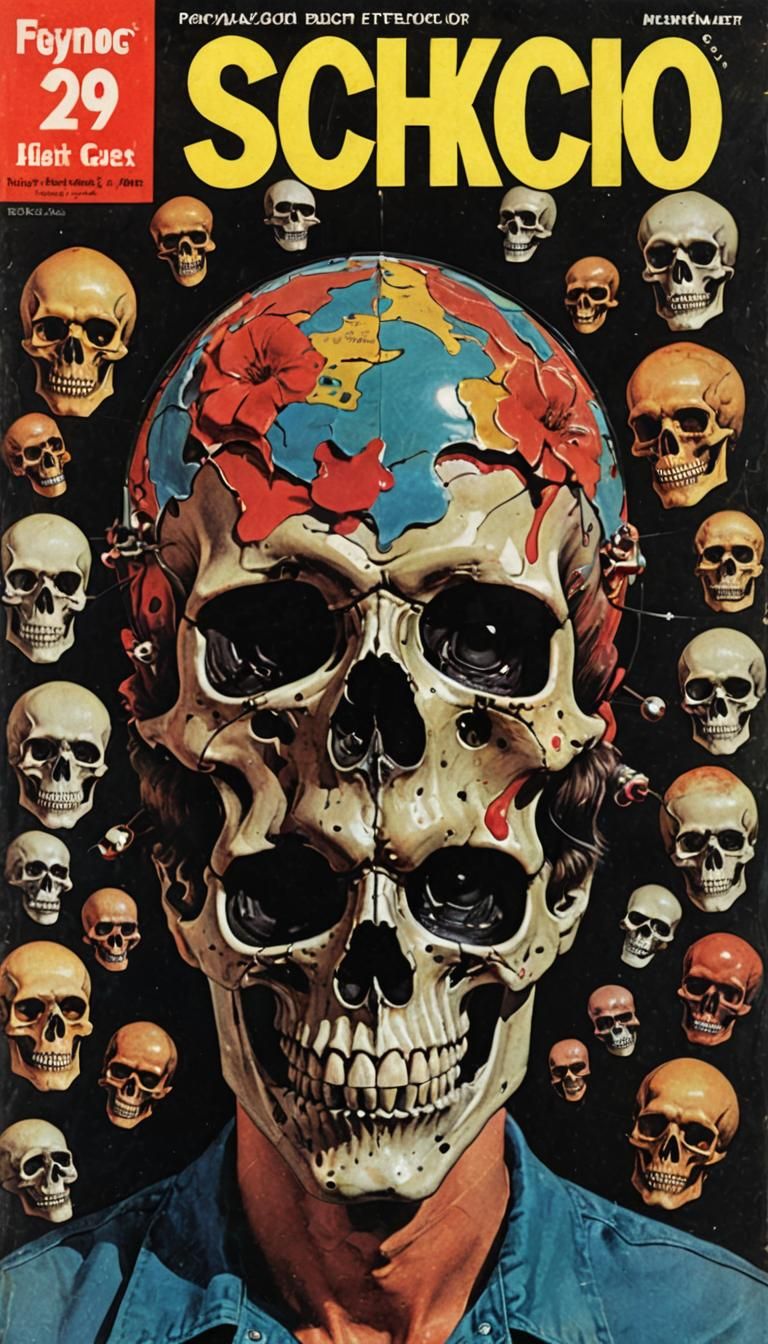 Psychedelic Magazine Cover: Man with Skull, Lowbrow Art
