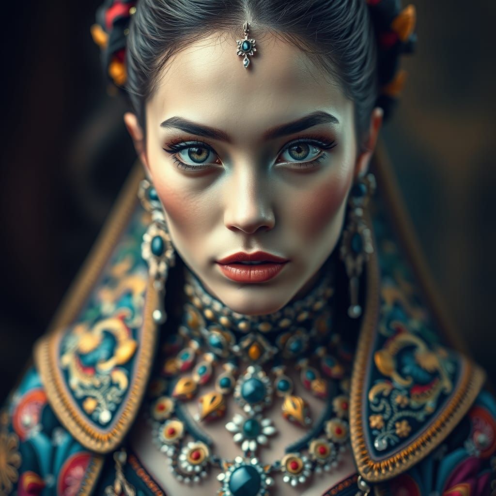 Hyperrealistic Portrait of Woman with Futuristic Jewelry