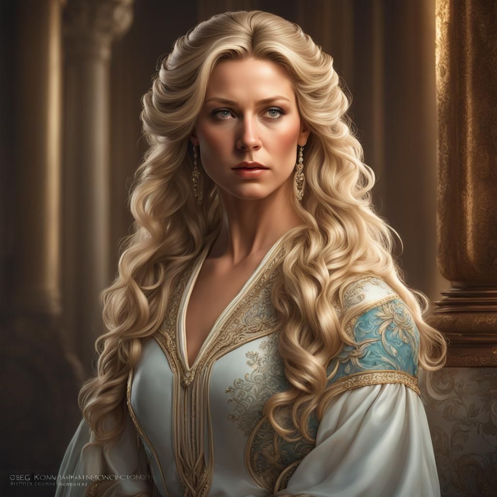 Elegant Portrait of a Blonde Woman, Hyperdetailed Art