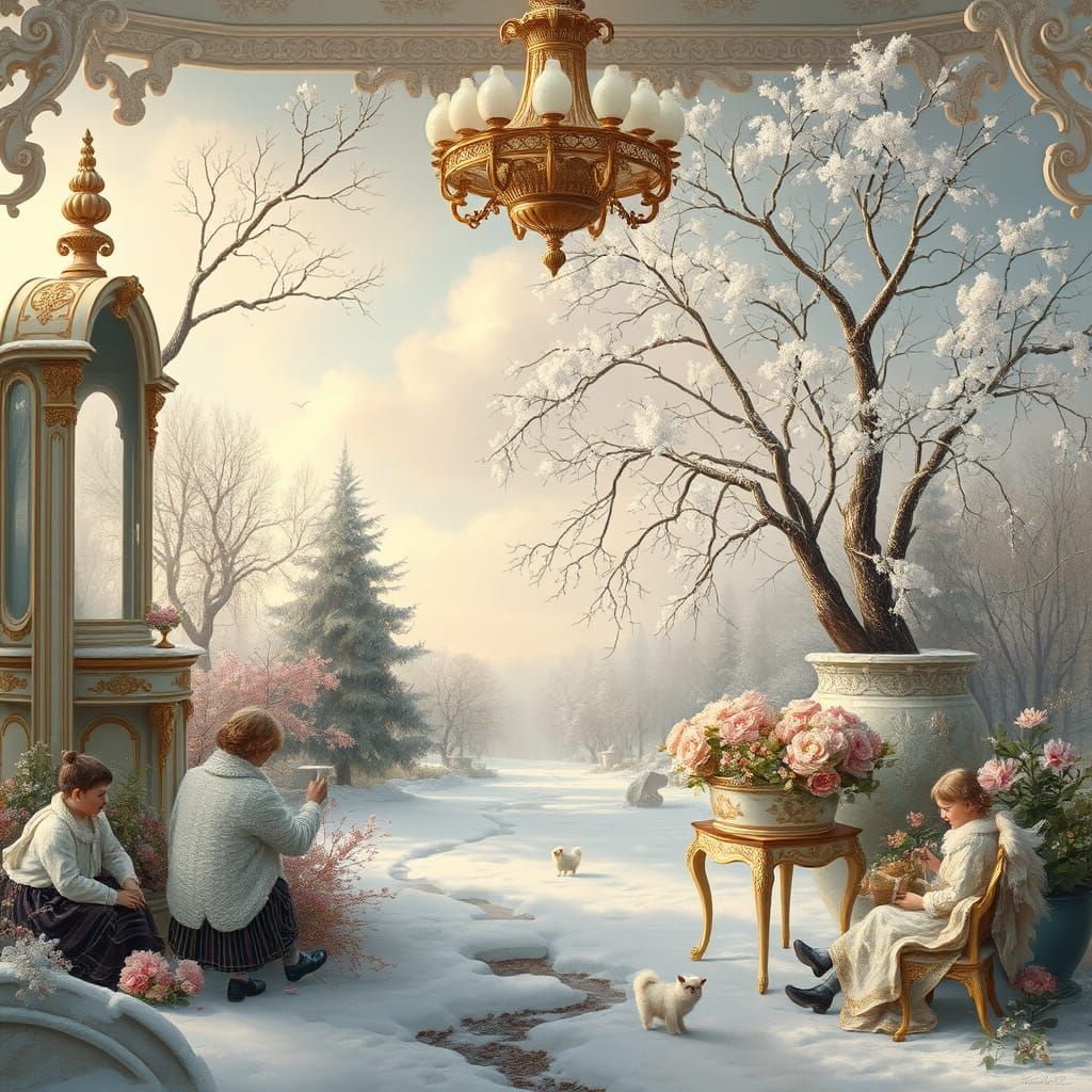 Rococo Winter to Spring Scene, 18th Century