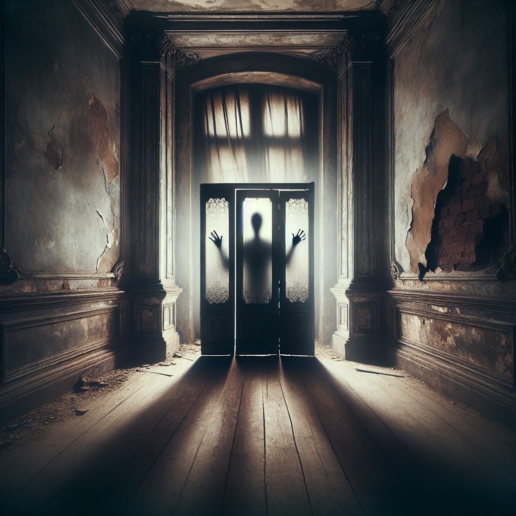 Haunting Dark Fantasy: Silhouette Behind the Door