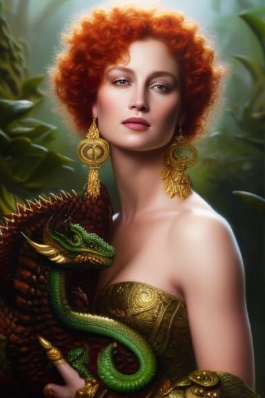 Goddess with Dragon in Hyperrealist Digital Art