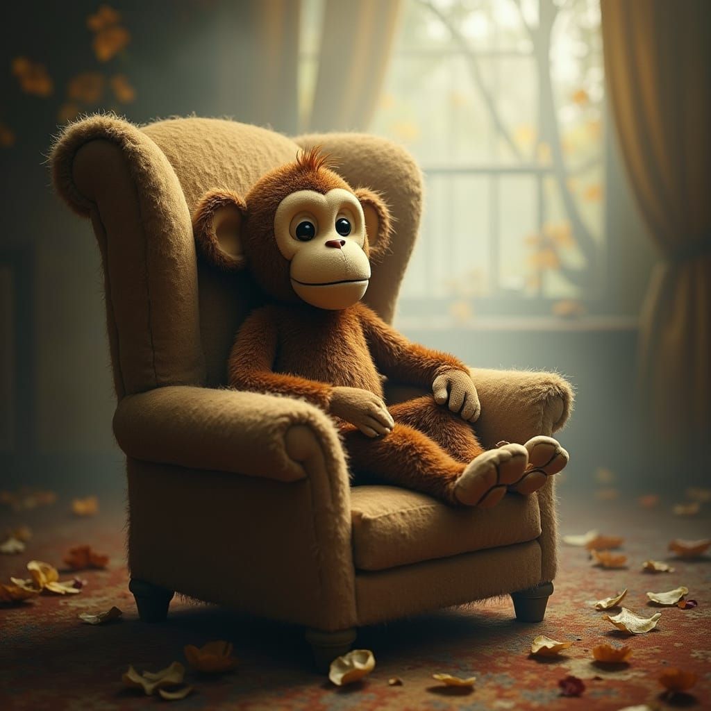 Whimsical Stuffed Monkey in Enchanted Chair