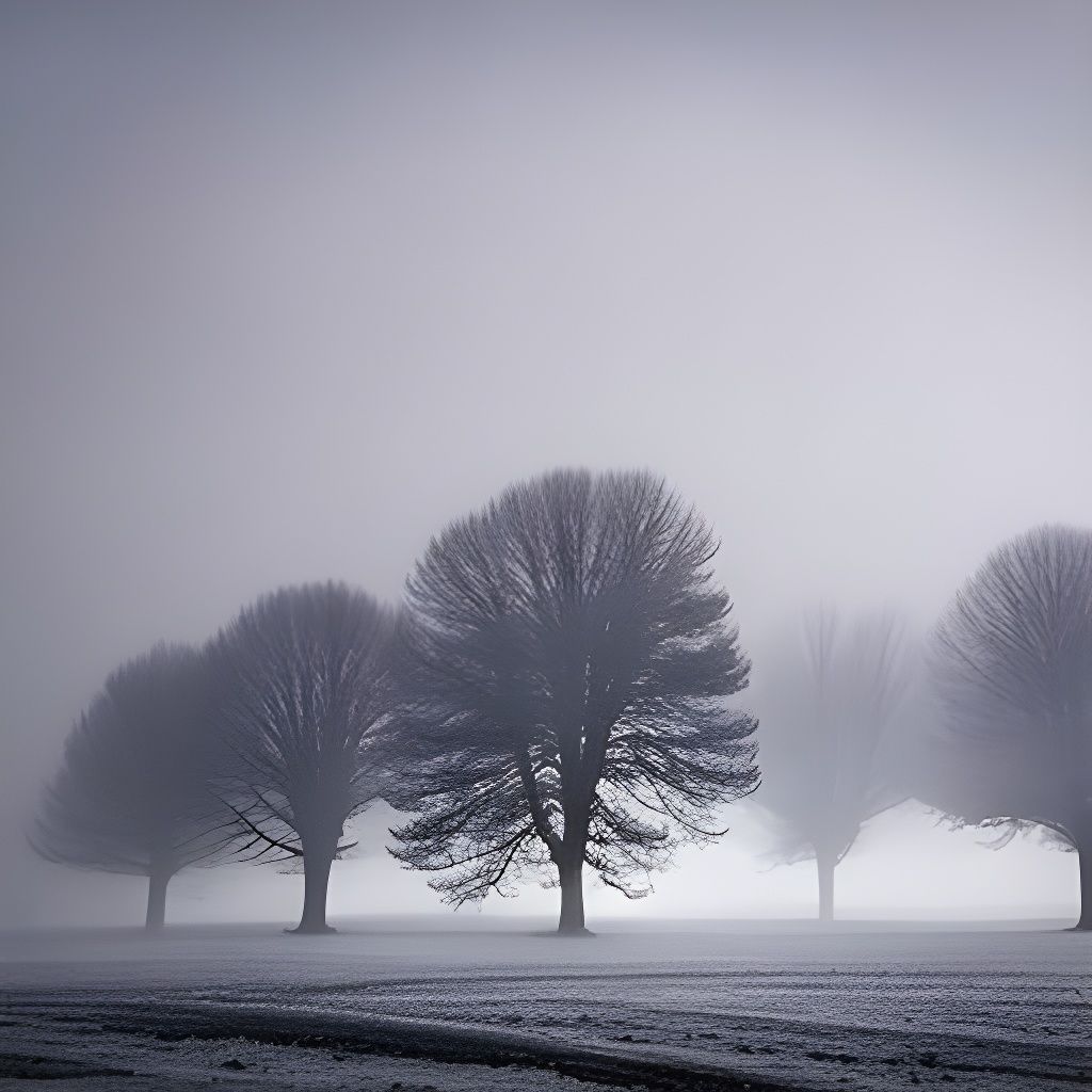 Foggy Trees on Snowy Field, Professional Photography