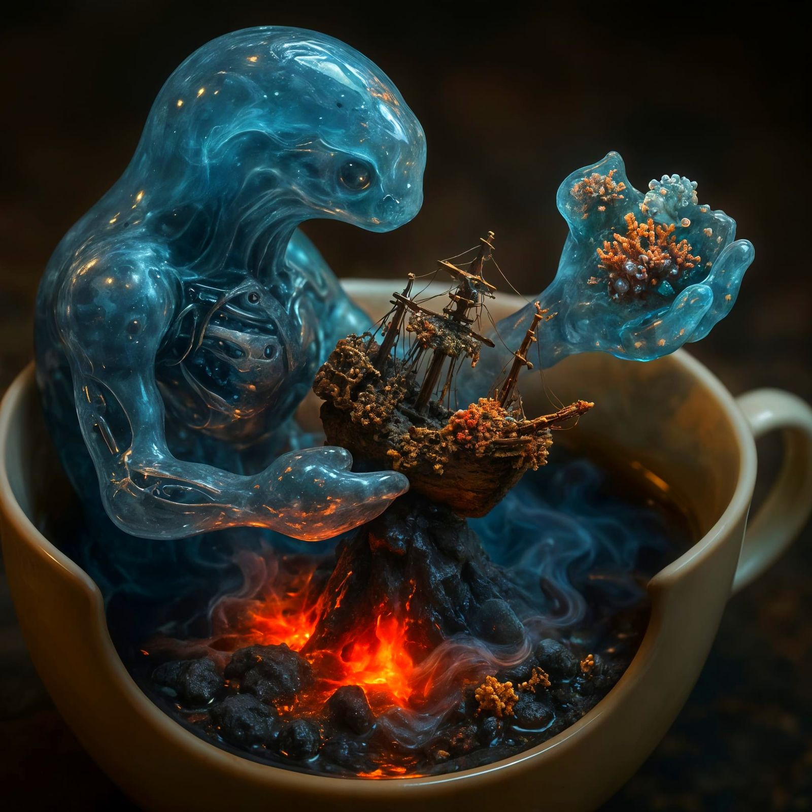 Cybernetic Amoeba Protects Shipwreck Diorama