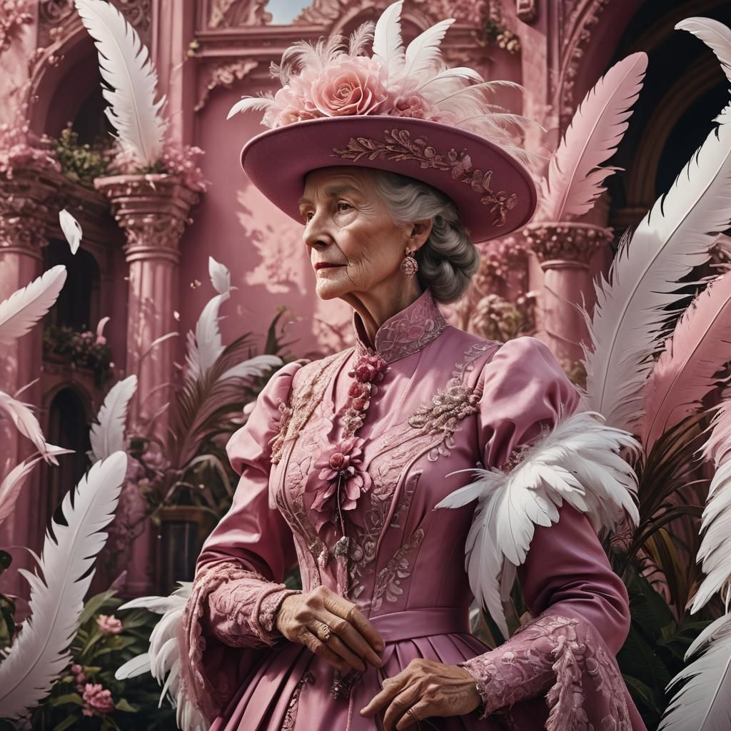 Elegant Aristocratic Woman in Pink: Detailed Matte Painting