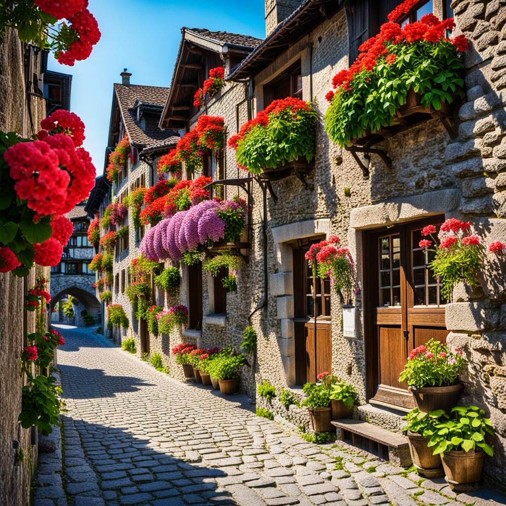 Charming Medieval Village on Lake Geneva in Pastel Colors